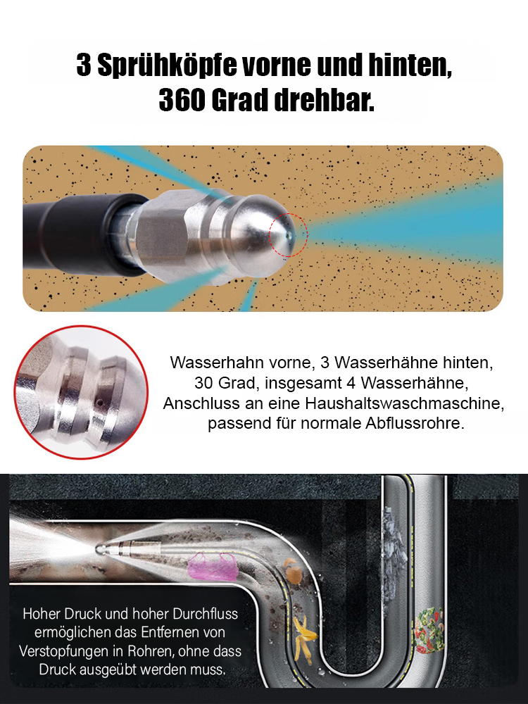 🚀【Rohrreiniger mit Hochdruck | 10 Meter automatischer Schlauch | Einfache Lösung für Rohrverstopfungen】💦 ✅
