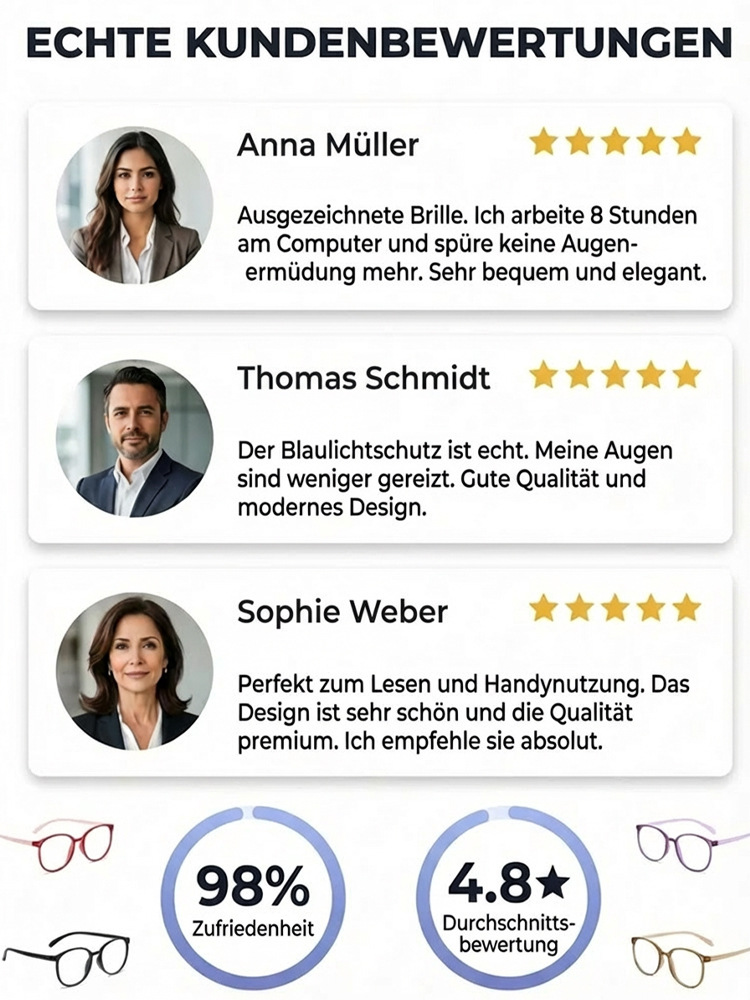 Blaulichtfilter-Brille mit Autofokus für Nah- und Fernsicht.
