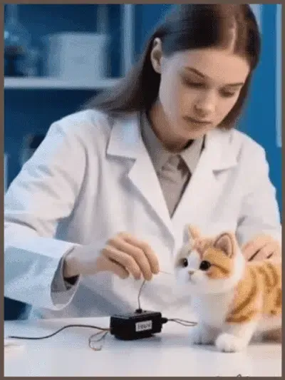 Kleiner Hund und Katze Plüschfigur mit kurzem Fell.