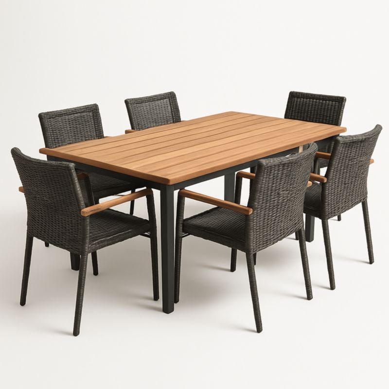 Set tavolo e sedie da esterno in legno e rattan sintetico-Yenolirto