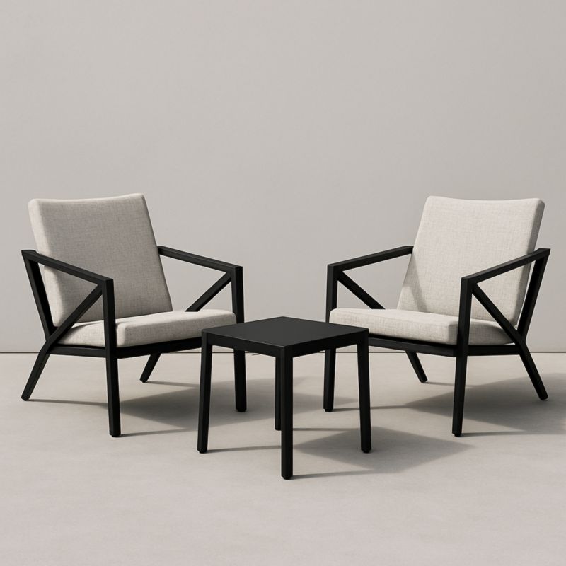 Set di sedie con schienale imbottito e tavolino in metallo nero-Yenolirto