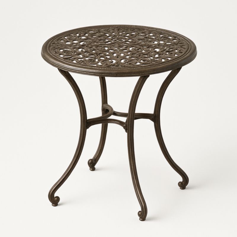 Tavolino rotondo da esterno in metallo marrone-Yenolirto