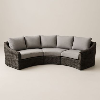 Divano Curvo Modulare in Rattan con Tessuto Grigio-Yenolirto