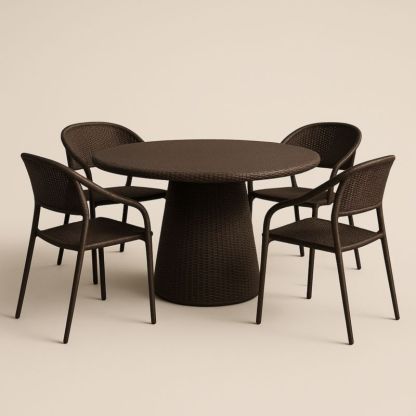 Set Tavolo Rotondo e 4 Sedie in Rattan Sintetico Marrone-Yenolirto