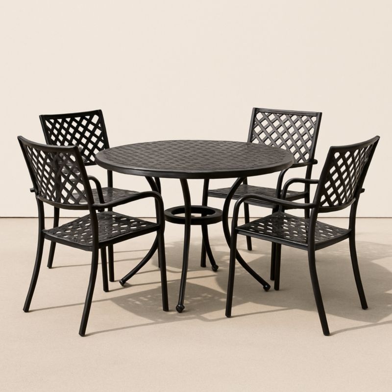 Set da Giardino Tavolo e Sedie in Alluminio Nero Rotondo-Yenolirto