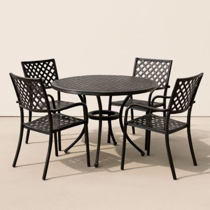 Set da Giardino Tavolo e Sedie in Alluminio Nero Rotondo-Yenolirto