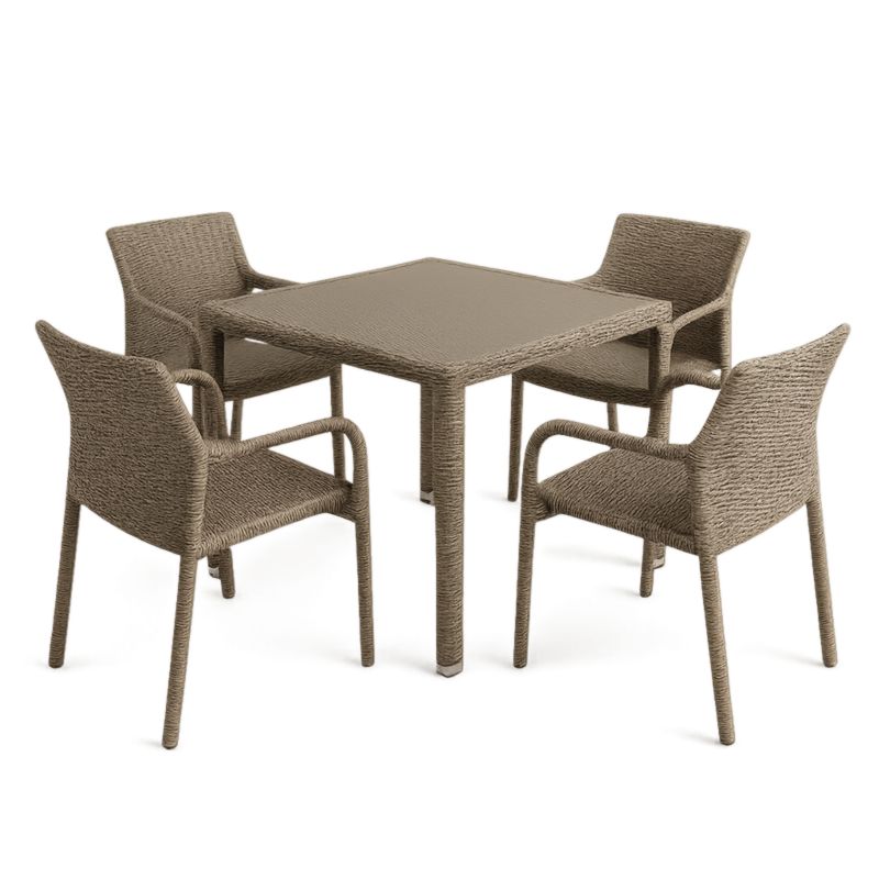 Set tavolo e 4 sedie in rattan sintetico Beige 90x90x75 cm-Yenolirto