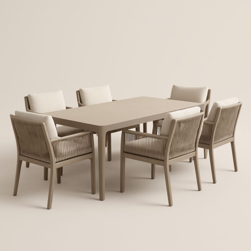 Set da Pranzo da Esterno in Alluminio Beige con 6 Sedie-Yenolirto