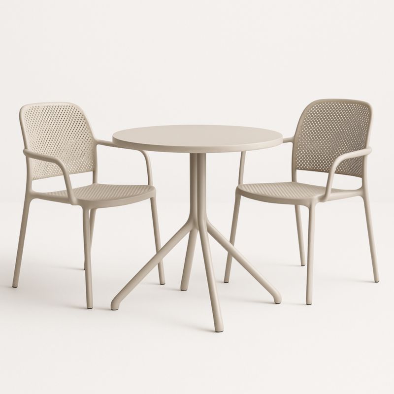 Set Tavolo Rotondo e 2 Sedie da Esterno Beige in Polipropilene-Yenolirto