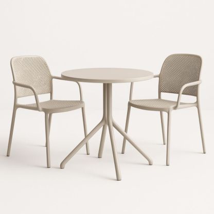 Set Tavolo Rotondo e 2 Sedie da Esterno Beige in Polipropilene-Yenolirto