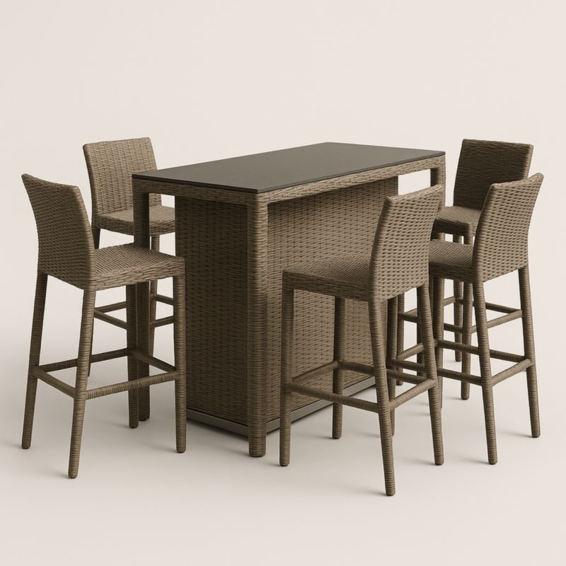 Set bar esterno 6 pezzi in rattan sintetico marrone con vetro temperato-Yenolirto