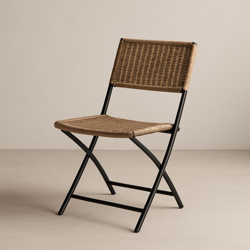 Sedia pieghevole in metallo e rattan marrone nero-Yenolirto