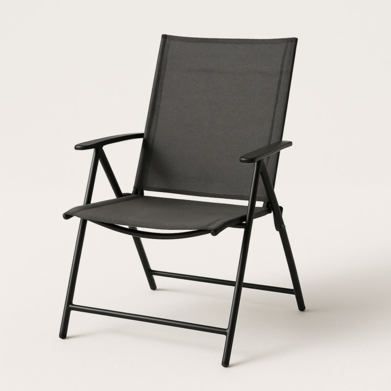 Poltrona pieghevole in metallo nero con tessuto sintetico-Yenolirto