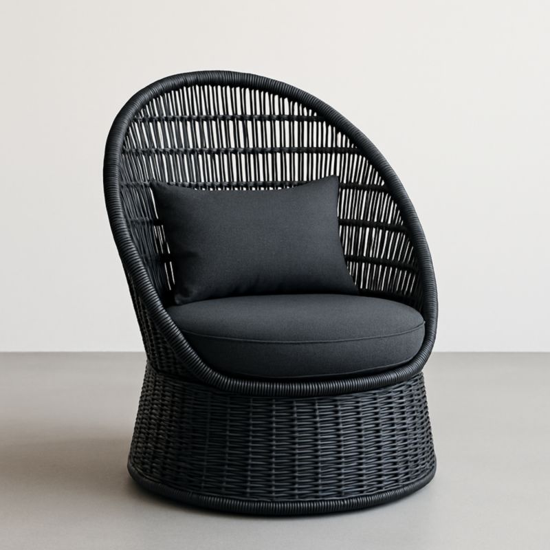 Poltrona in rattan sintetico nero con cuscino-Yenolirto