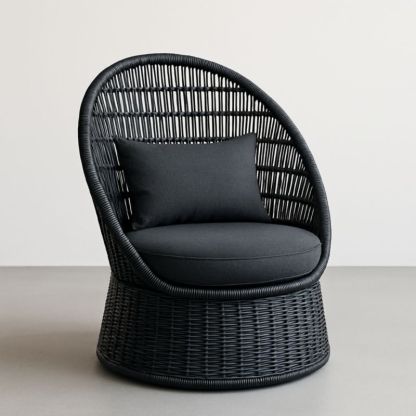 Poltrona in rattan sintetico nero con cuscino-Yenolirto