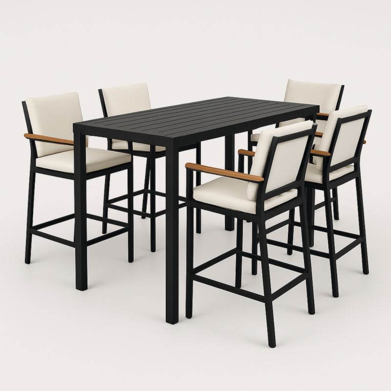 Set da bar in metallo nero con sgabelli da bar color crema-Yenolirto