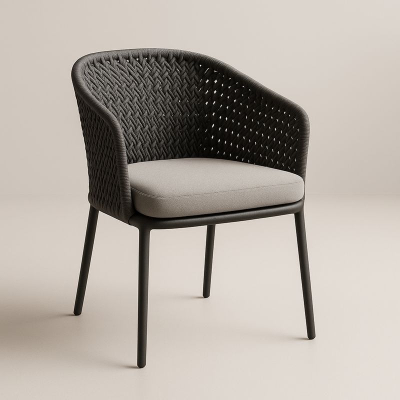 Poltrona da Esterno in Alluminio con Intreccio in Corda e Cuscino in Tessuto-Yenolirto