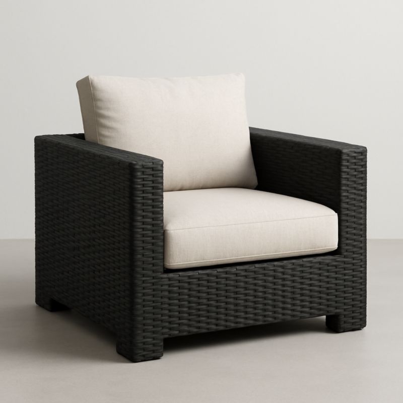 Poltrona in Rattan Nero con Cuscini Beige 85cm x 95cm x 90cm-Yenolirto