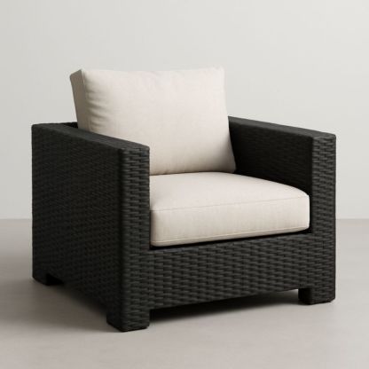 Poltrona in Rattan Nero con Cuscini Beige 85cm x 95cm x 90cm-Yenolirto