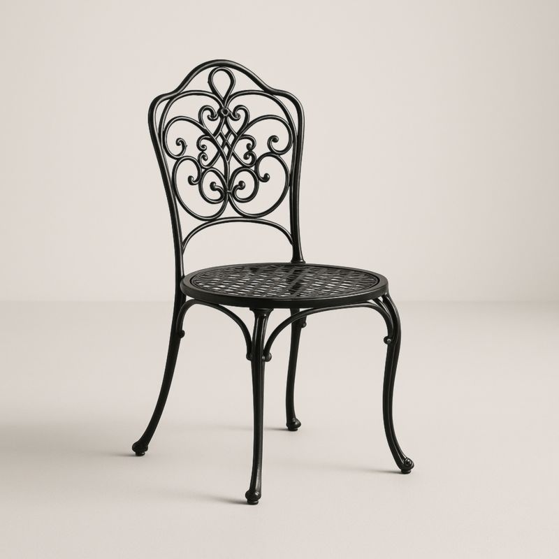 Sedia da Giardino in Metallo Nero con Schienale Decorato-Yenolirto