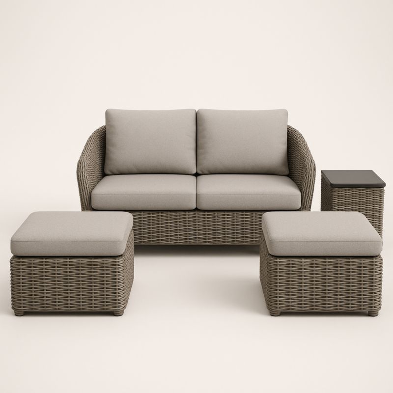 Set da Giardino in Rattan Sintetico con Cuscini Grigi-Yenolirto