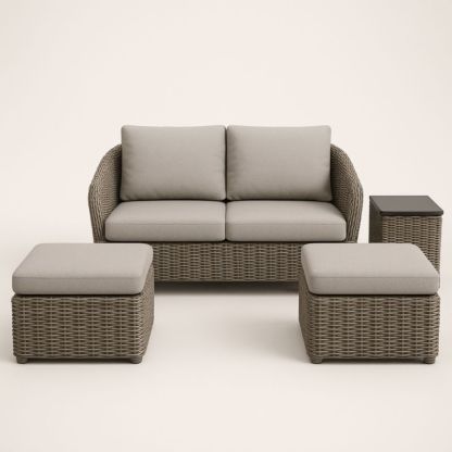 Set da Giardino in Rattan Sintetico con Cuscini Grigi-Yenolirto