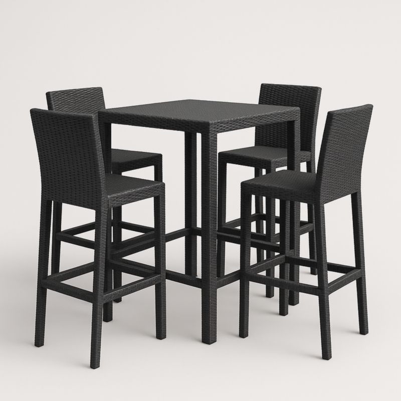 Set da bar in rattan sintetico nero con tavolo e quattro sgabelli-Yenolirto