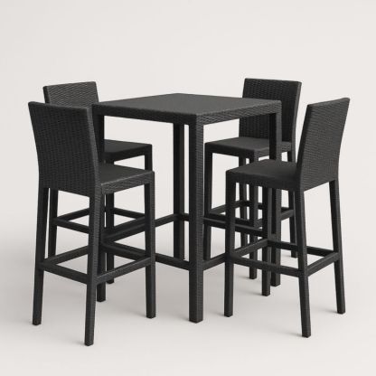 Set da bar in rattan sintetico nero con tavolo e quattro sgabelli-Yenolirto