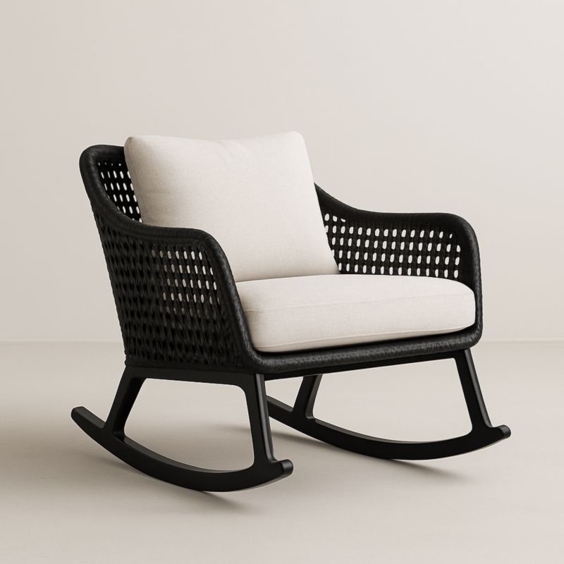 Sedia a Dondolo in Rattan con Cuscini in Poliestere-Yenolirto