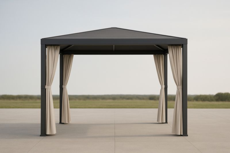 Gazebo da Giardino in Alluminio Grigio con Tende in Poliestere-Nenolirto