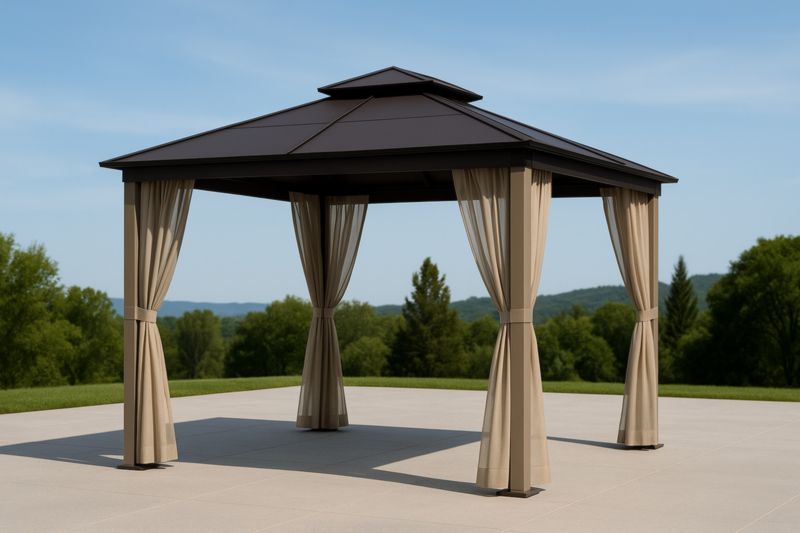 Gazebo in Metallo Nero con Tende in Poliestere Beige 3x3x2.6m-Nenolirto