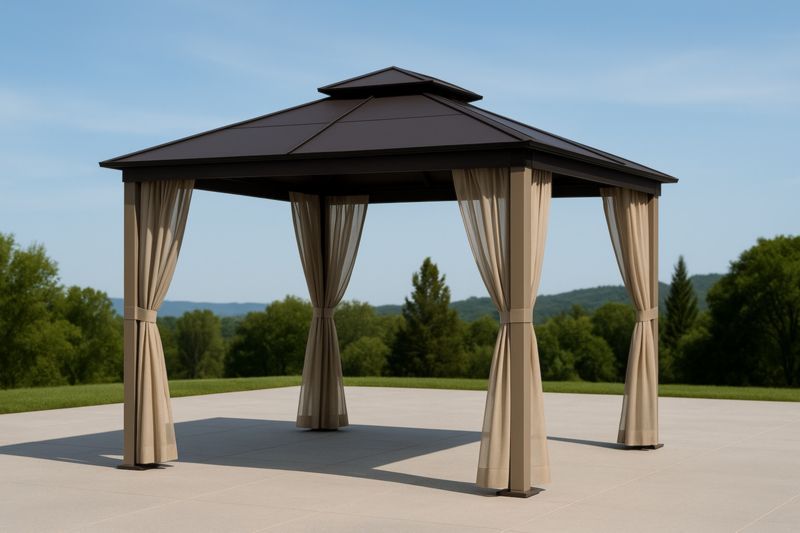 Gazebo in Metallo Nero con Tende in Poliestere Beige 3x3x2.6m-Nenolirto