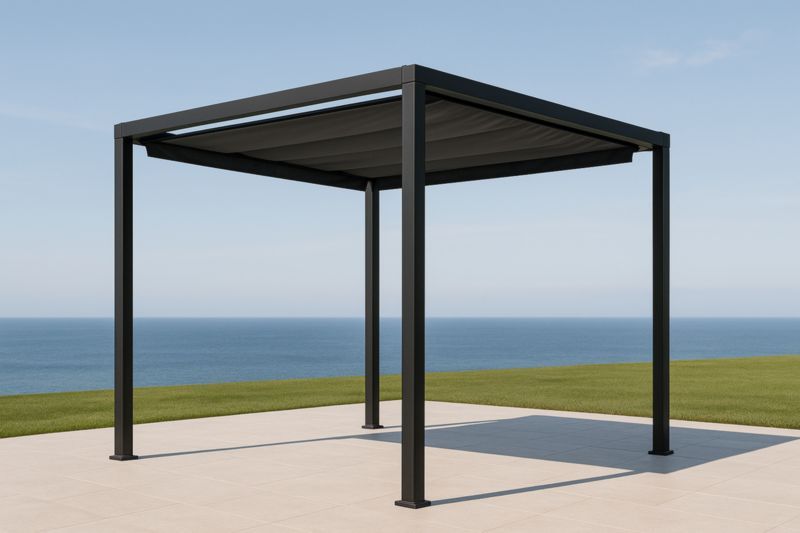Gazebo da Esterno in Alluminio Nero con Tetto Retrattile-Nenolirto