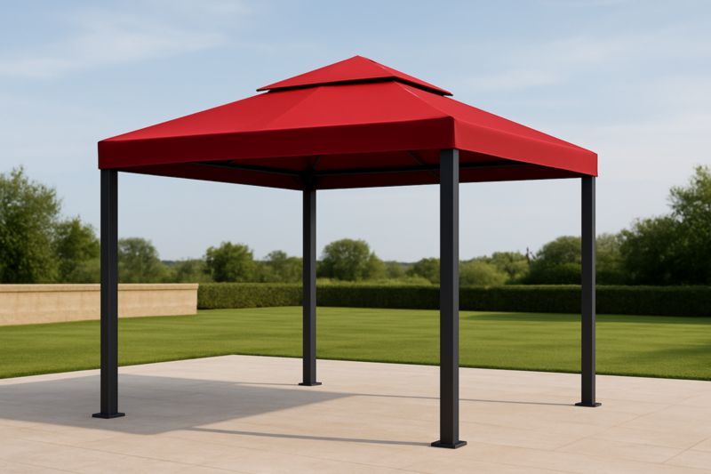 Gazebo da Giardino in Metallo Rosso con Copertura in Poliestere 300x300x250 cm-Nenolirto
