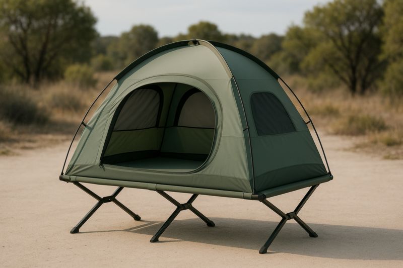 Tenda da Campeggio Verde in Poliestere con Struttura in Metallo Sollevata-Nenolirto