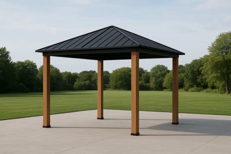Gazebo in Legno e Metallo Nero con Tetto in Acciaio-Nenolirto