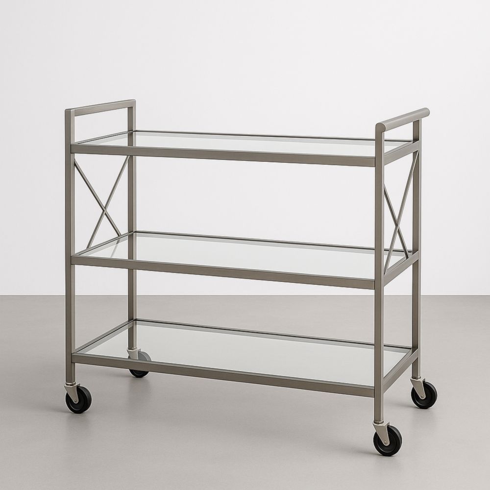 Chariot de Service en Métal avec Étagères en Verre Trempé