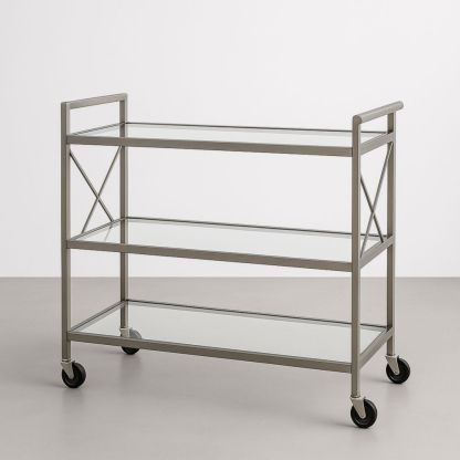 Chariot de Service en Métal avec Étagères en Verre Trempé