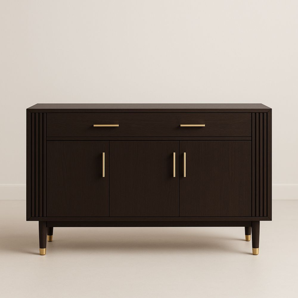 Buffet bois d'ingénierie marron foncé avec poignées métalliques