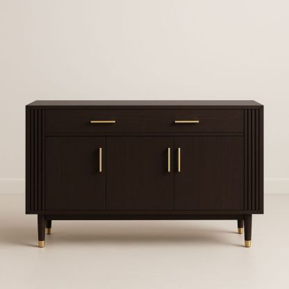 Buffet bois d'ingénierie marron foncé avec poignées métalliques