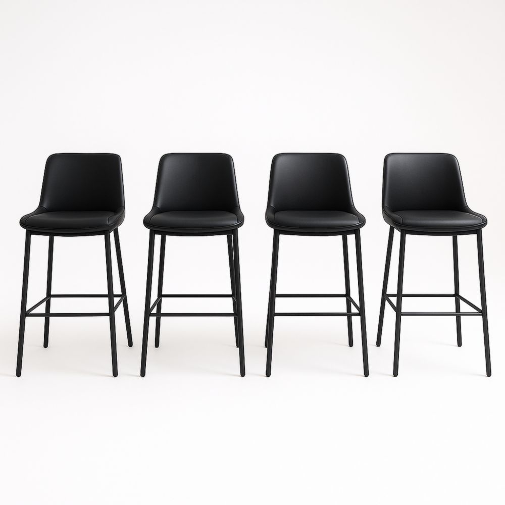 Lot de 4 chaises de bar en métal et PU noir