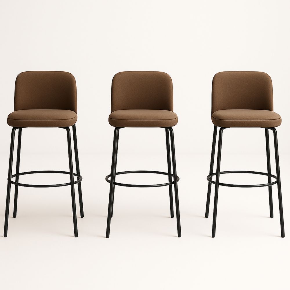 Lot de 3 tabourets de bar en tissu marron avec structure métallique noire