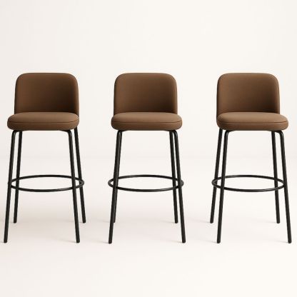 Lot de 3 tabourets de bar en tissu marron avec structure métallique noire