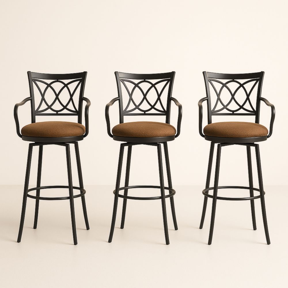 Lot de 3 tabourets de bar pivotants en métal et tissu marron