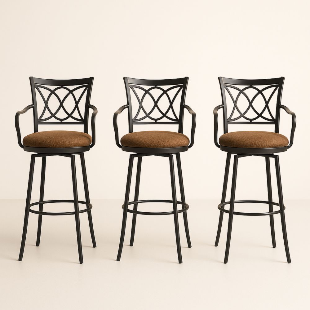 Lot de 3 tabourets de bar pivotants en métal et tissu marron