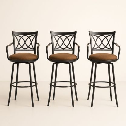 Lot de 3 tabourets de bar pivotants en métal et tissu marron