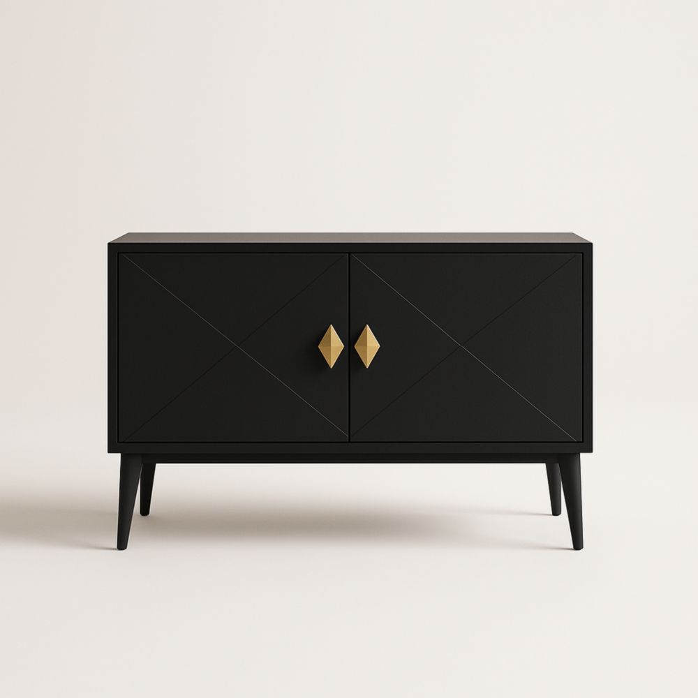 Buffet en MDF noir avec poignées en métal doré