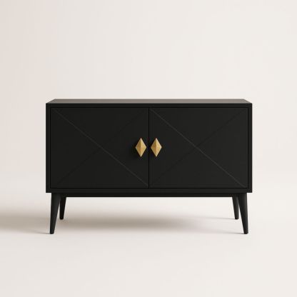 Buffet en MDF noir avec poignées en métal doré
