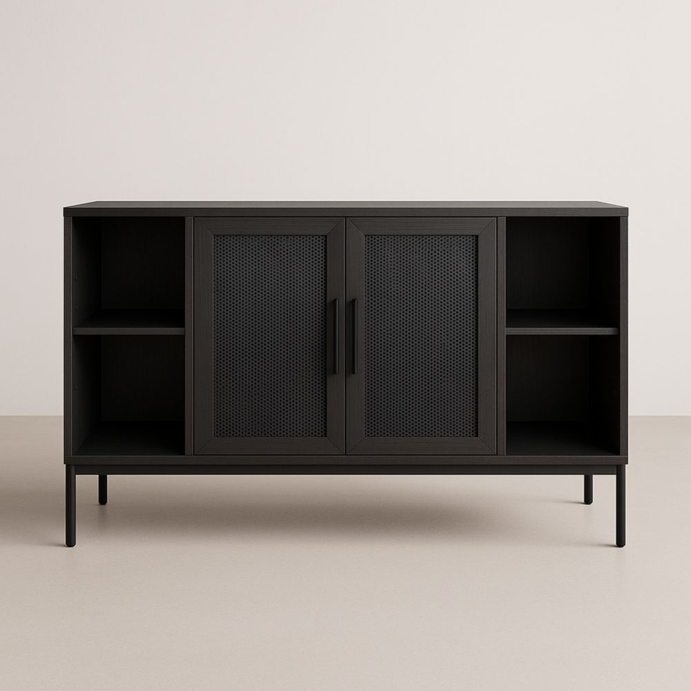 Buffet en MDF noir avec portes maillées 120x80x40 cm