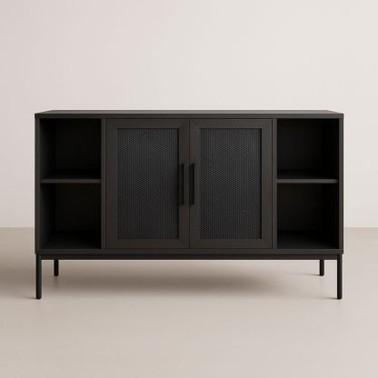 Buffet en MDF noir avec portes maillées 120x80x40 cm